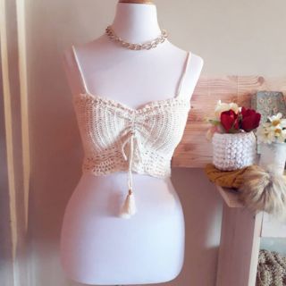 Áo len móc yếm ống thắt nơ Bikini len móc
