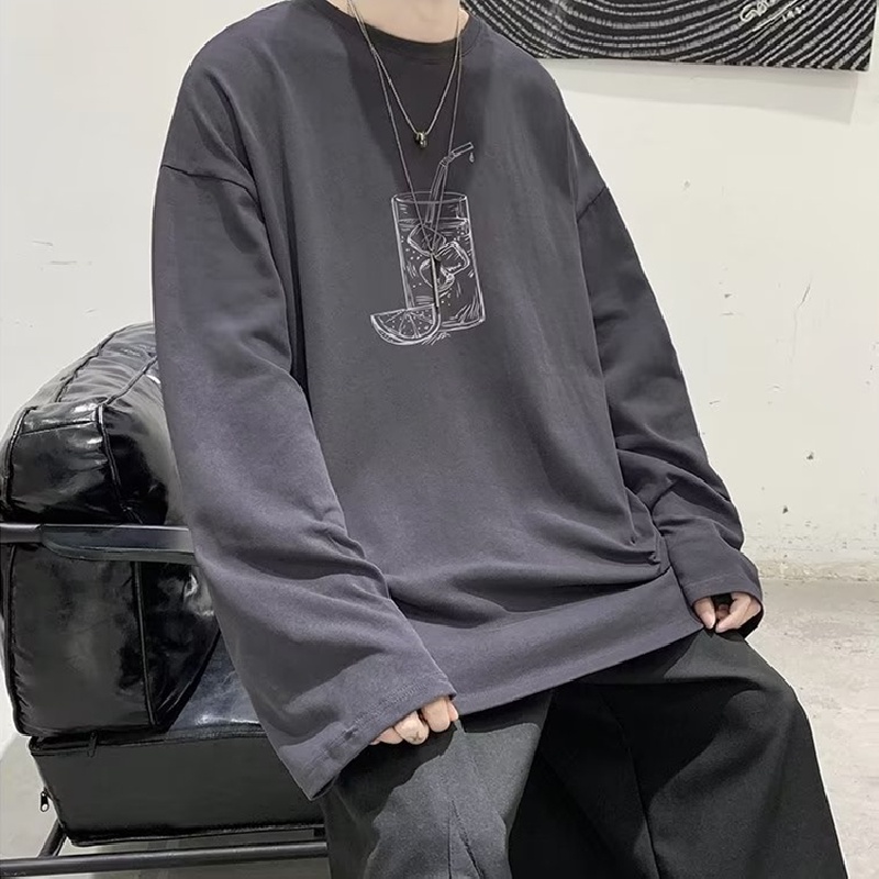 Áo Thun Tay Dài Cổ Tròn Dáng Rộng In Họa Tiết Thời Trang Cho Nam Size M-5XL