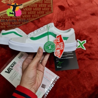Giày Vans Old Skool Trắng Sọc Xanh Lá Nam Nữ Cổ Thấp