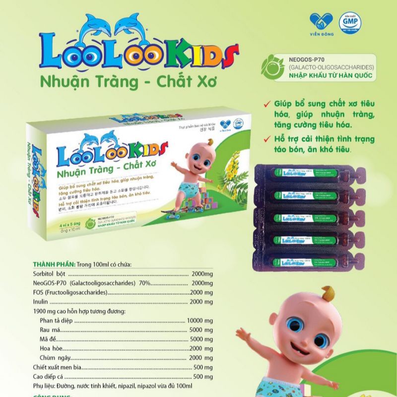 LooLooKids nhuận tràng - chất xơ hòa tan nguyên liệu nhập khẩu Hàn quốc - hỗ trợ tiêu hóa khỏe, hấp thu tốt, hộp 20 ống