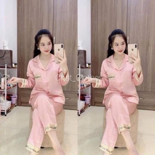 Bộ ngủ nữ pijama lụa dài tay siêu cute
