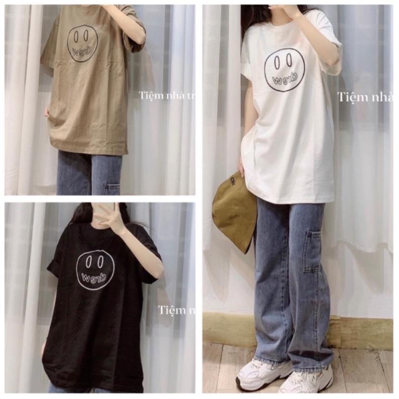 Áo Thun Tay Lỡ Nam Nữ Rubystore Phông Form Rộng Dáng Unisex - Ulzzang Mặc Cặp, Nhóm Lớp Thêu Mặt Cười Siêu Hot Moonstore