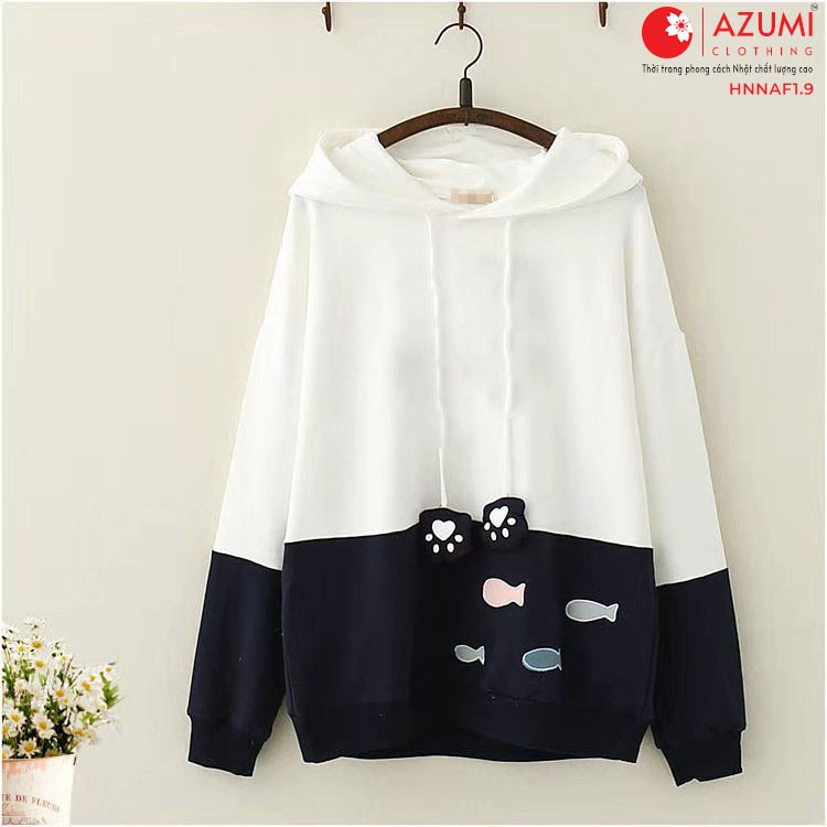 Áo hoodies nữ Azumikichi phong cách Nhật, áo hoodie kiểu in hình dễ thương