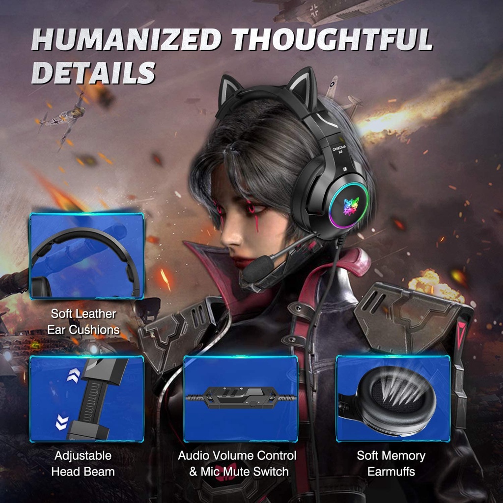 Tai nghe gaming ONIKUMA K9 màu đen micro kèm giảm tiếng ồn thích hợp cho máy tính xách tay chơi game nặng âm trầm