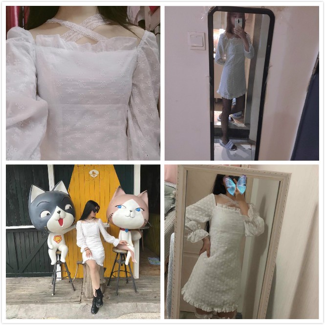 Đầm Trắng Tay Dài Phối Ren Hoa Phong Cách Retro | BigBuy360 - bigbuy360.vn