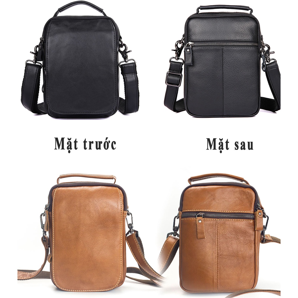 Túi đeo chéo nam mini Bụi Leather - DC104, minibag da bò thật đựng vừa ipad mini, các vật dụng cá nhân phong cách unisex