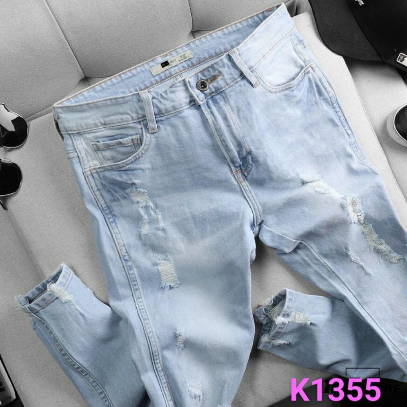 Quần jean nam chất bò rách gối màu xanh nhạt phong cách Hàn Quốc cực đẹp j1