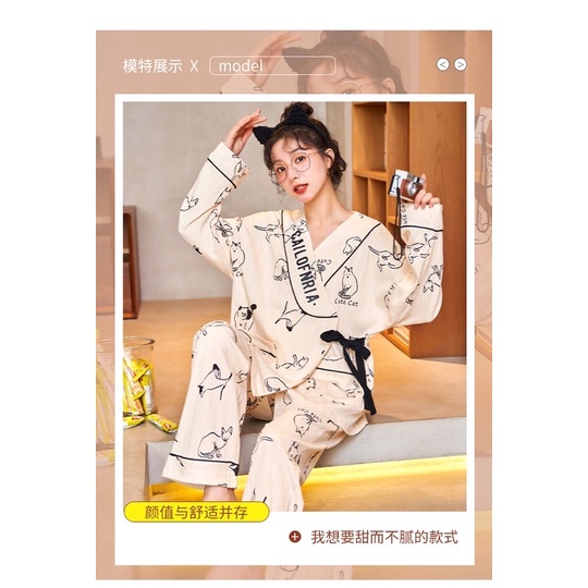 Đồ bộ đồ ngủ pyjama dài tay 100% cotton phong cách Hàn Quốc nhí nhảnh xinh xắn dễ thương chất vải siêu mềm mịn | BigBuy360 - bigbuy360.vn