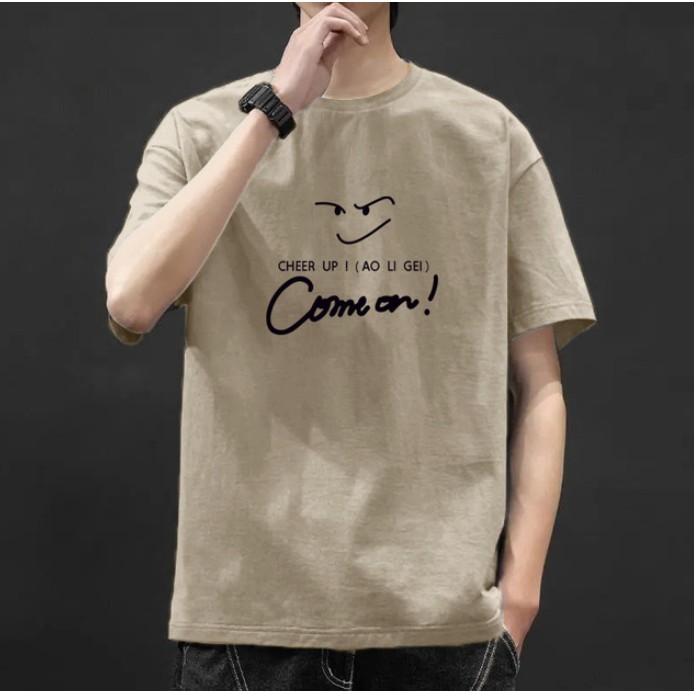 Triple A💕Korean version of the summer new short-sleeved T-shirt male youth self-cultivation printed shirt student trend wild round neck compassionate