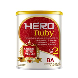 Sữa Hero Ruby BA dành cho bé từ 1-10 tuổi . Thích hợp cho trẻ biếng ăn, chậm tăng cân,trẻ suy dinh dưỡng thấp còi