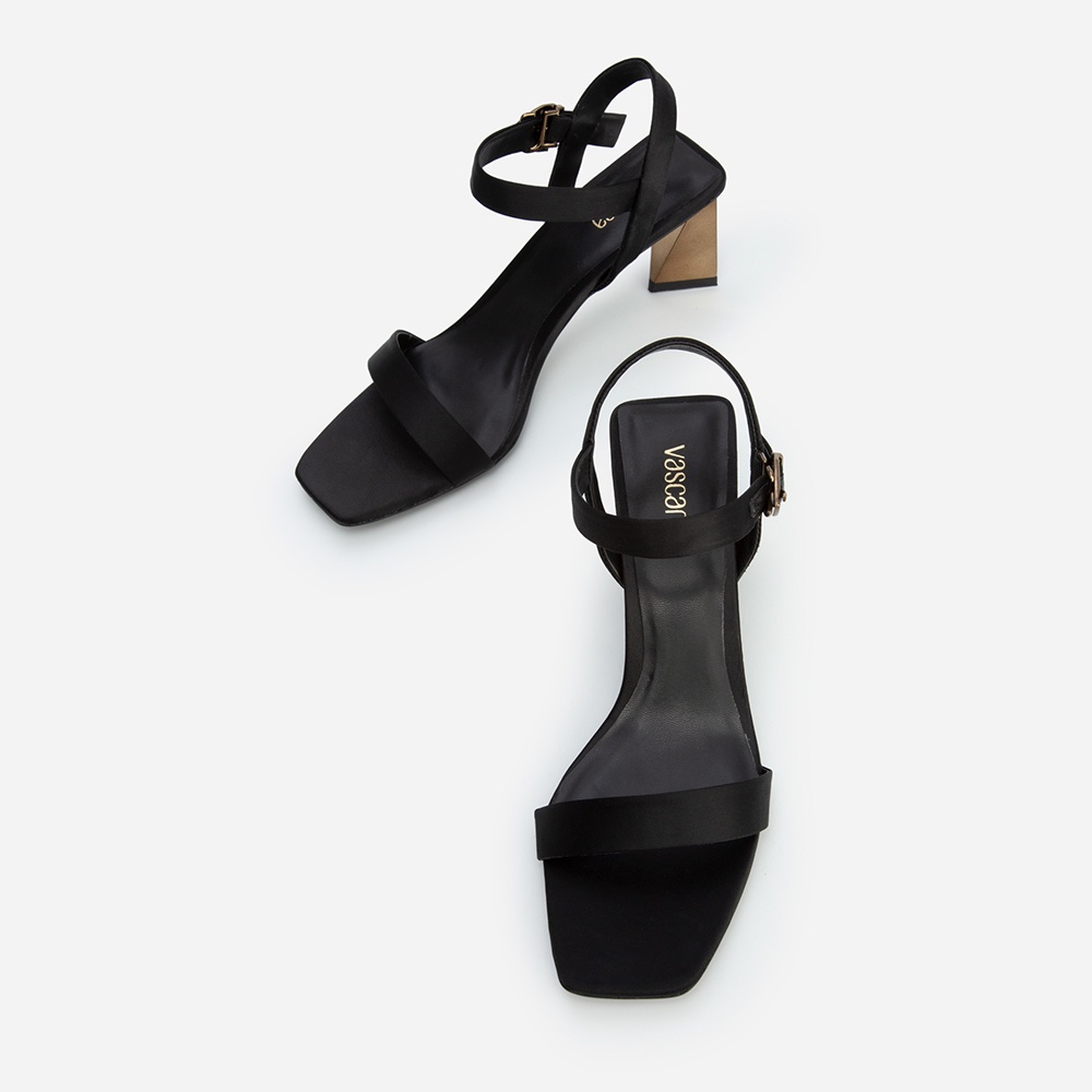 Vascara Giày Sandal Satin Gót Nhũ Geometric - SDN 0704 - Màu Đen