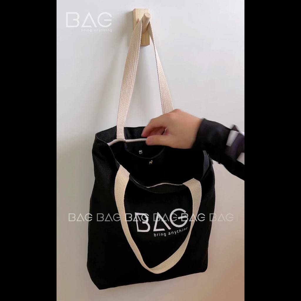 Túi tote vải đeo vai, túi vải màu tối, hàng thiết kế của BAG phong cách vintage, túi local brand [BLACK] | BigBuy360 - bigbuy360.vn