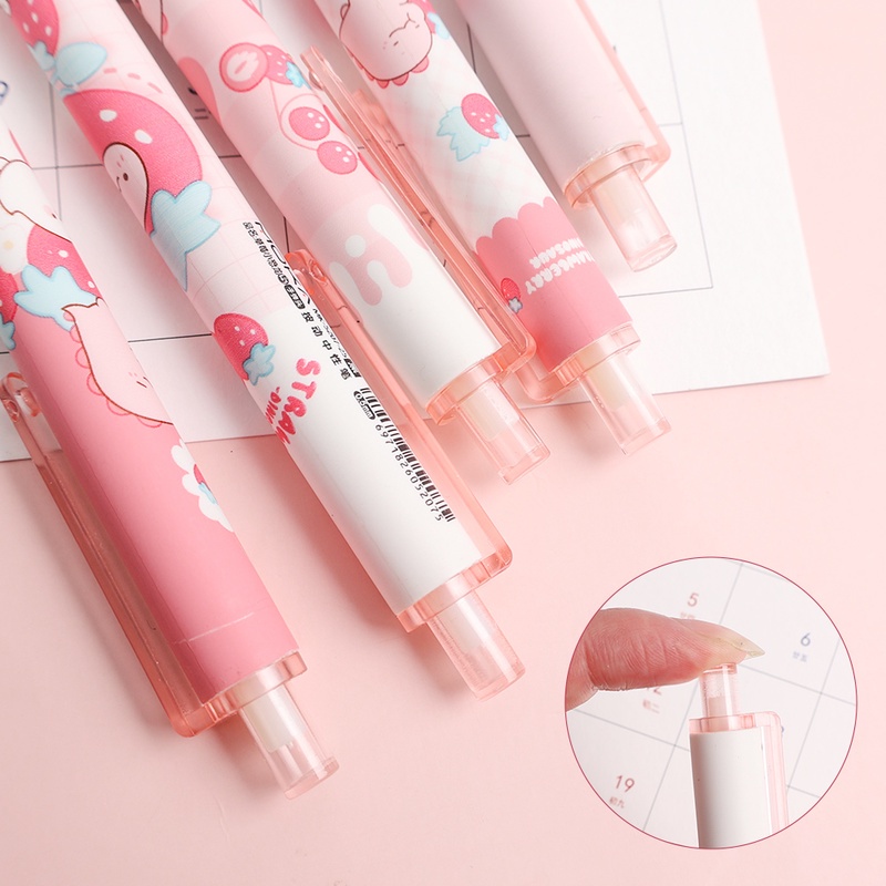 1 Bút Mực Gel Ngòi Bấm Hình Khủng Long Dâu Tây/Khủng Long Hoạt Hình 0.5mm Màu Đen Dành Cho Học Sinh/Văn Phòng