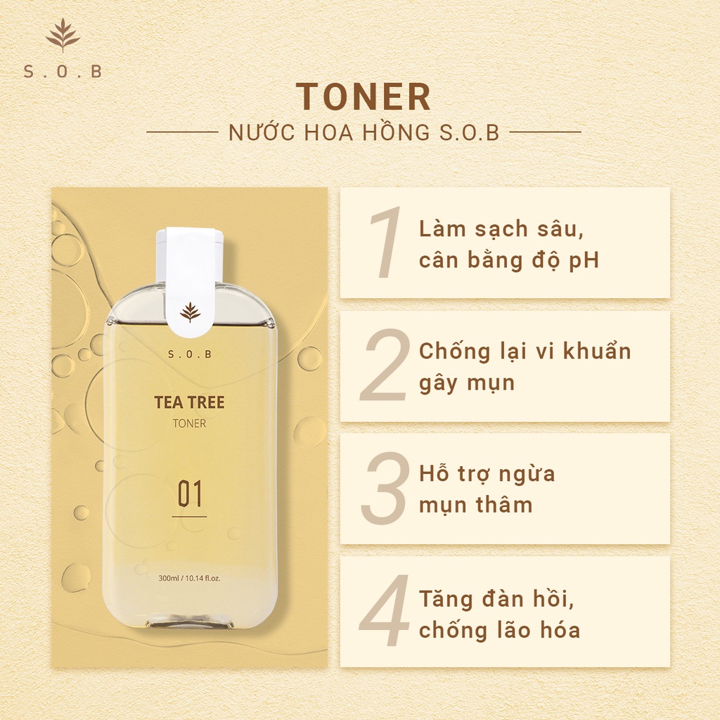 Nước Cân Bằng Ngừa Mụn S.O.B Tea Tree Toner 300ml cấp ẩm dịu da