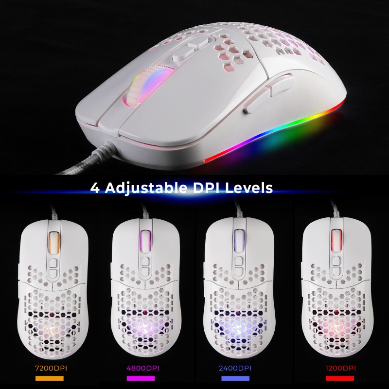Chuột Chơi Game Đèn Led 5 RGB 7 Nút 7200DPI Họa Tiết Tổ Ong Cho PC Laptop
