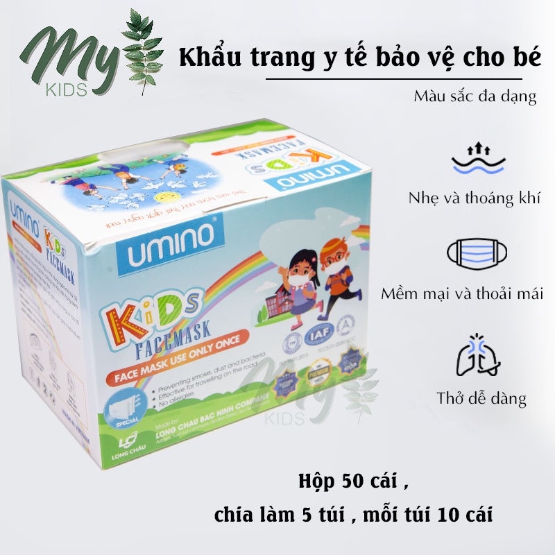 Khẩu trang y tế trẻ em. Hộp 50 cái khẩu trang Umino kháng khuẩn cho bé