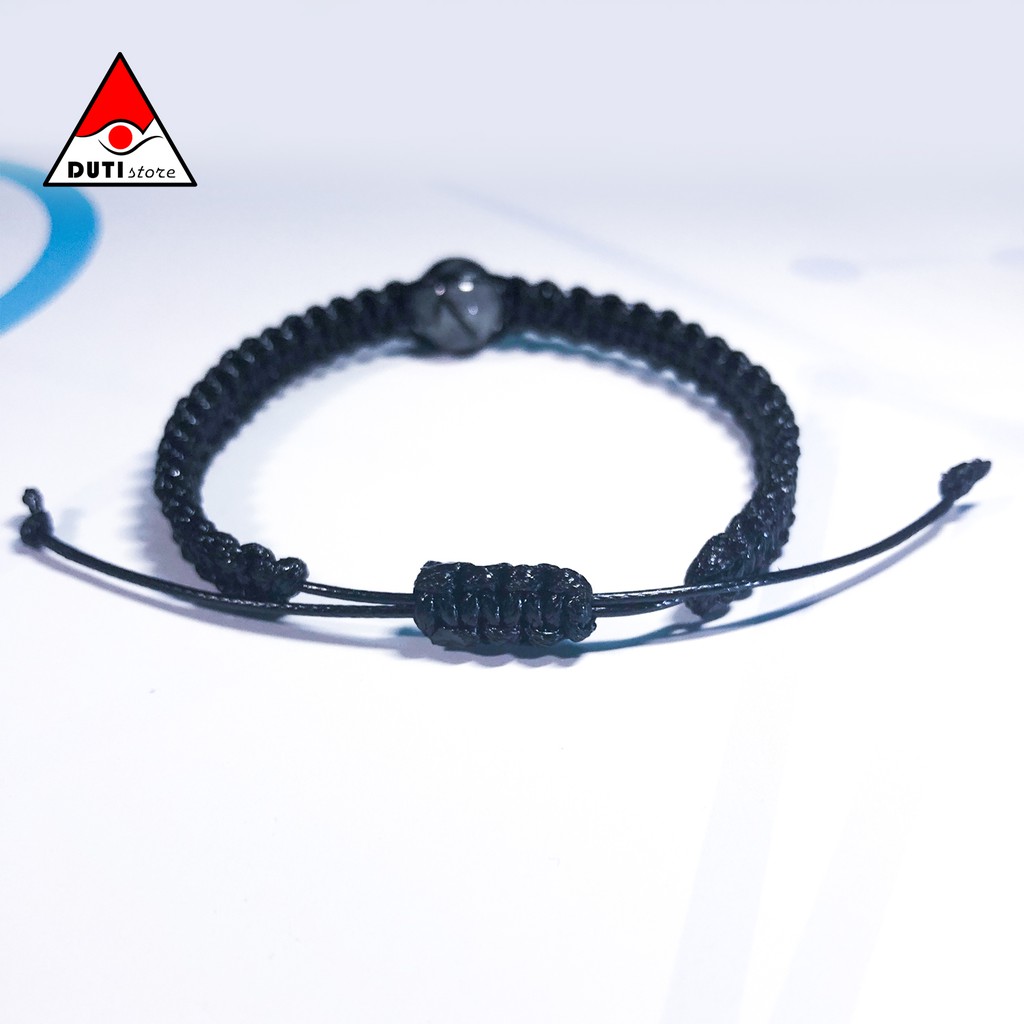 Vòng Tay đan mix đá T.Anh tóc đen 10ly DutiOS VTA001 cho nam nữ kiểu dây rút