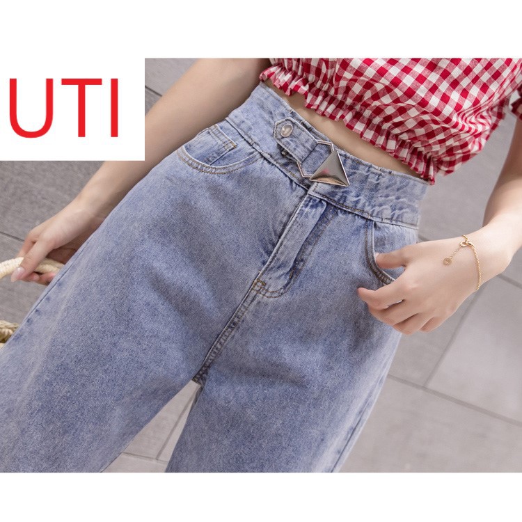 QUẦN BAGGY JEAN NỮ KHOEN TAM GIÁC LƯNG CAO MÀU XANH NHẠT LAI CUỐN CAO CẤP UTI ĐỦ SIZE S, M, L CHẤT NHƯ NƯỚC CẤT