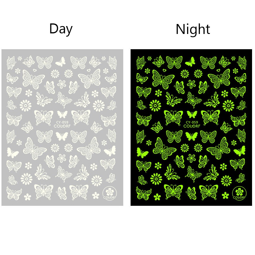 Nhãn Dán Móng Tay 3D Dạ Quang Hình Hoa Lá Bướm Thiên Thần