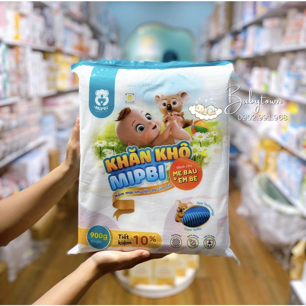Khăn giấy khô đa năng Mipbi bao bì mới dành cho mẹ và bé 600g, 900g
