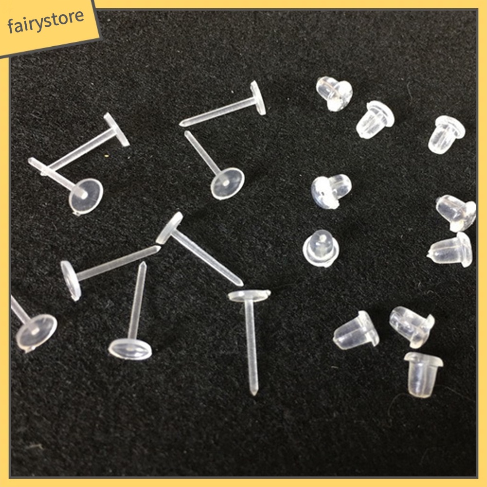 Bộ 50 ghim xỏ lỗ bông tai bằng nhựa trong suốt dùng làm đồ trang sức thủ công cho nam nữ DIY