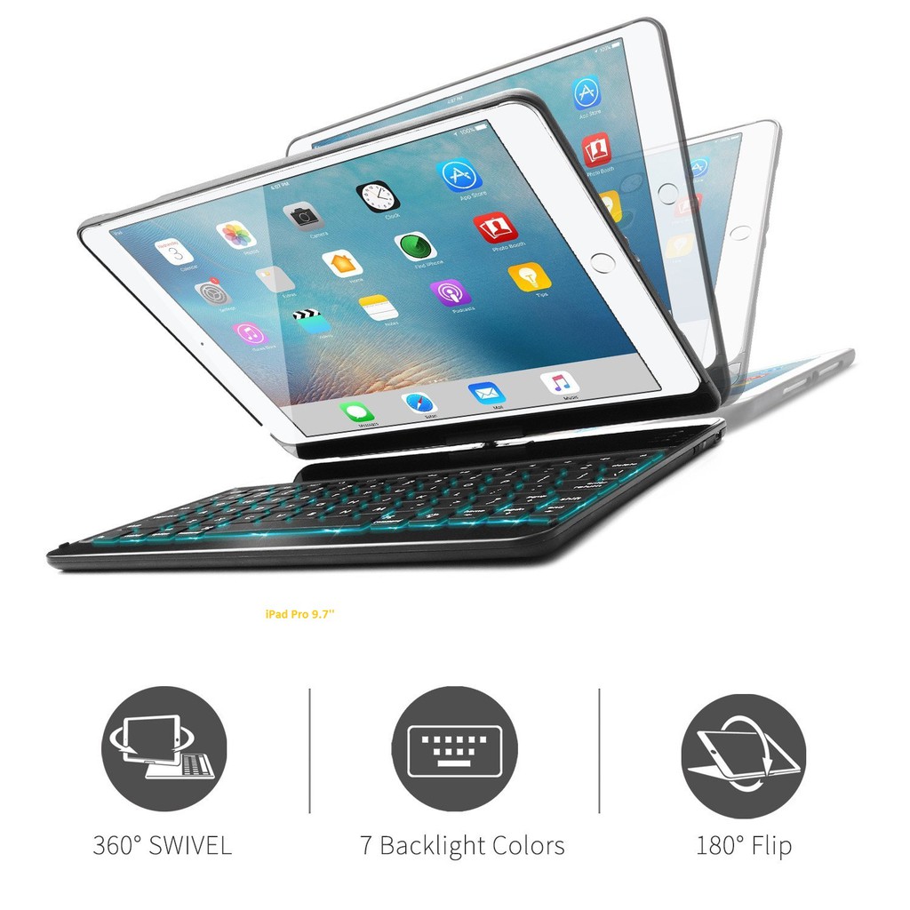 Bàn phím kiêm ốp lưng cho iPad Pro 9.7'' xoay 360 độ (Đen).Sản phẩm hot năm 2018 Tặng tai nghe iPhone