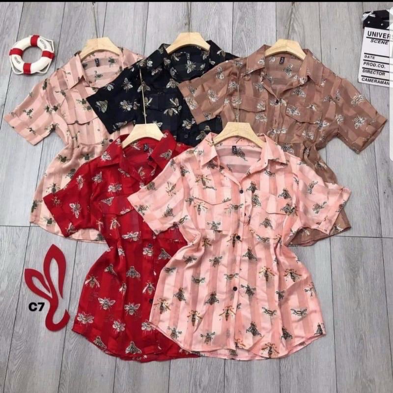 Áo Sơ Mi Ong Ngắn Tay Chất Lụa Tơ Siêu Hot Giá sỉ 9