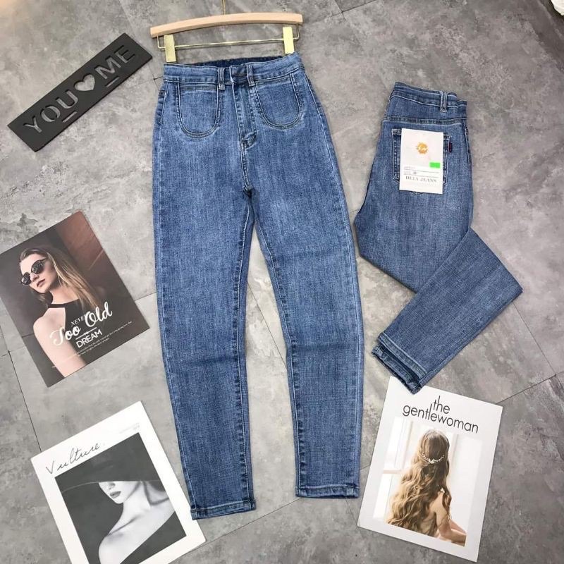 [Rẻ Vô Địch] quần jean cạp cao co dãn 2 túi tròn