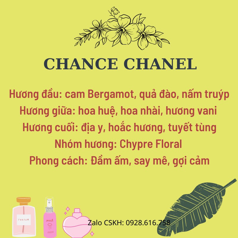 Nước Hoa mini Chance Hồng 20ml 6D Hương Thơm Nữ Tính, Nhẹ Nhàng Lưu Hương 12h Nước Hoa Nữ Thơm Lâu | Thế Giới Skin Care