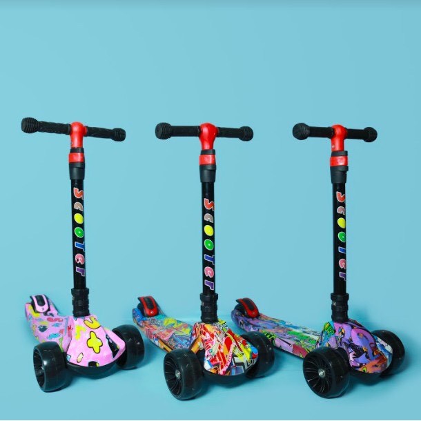 Xe Scooter GRAFFITI, Xe Trượt Trẻ Em Có Đèn Có Nhạc Hoạ Tiết Graffiti 2021