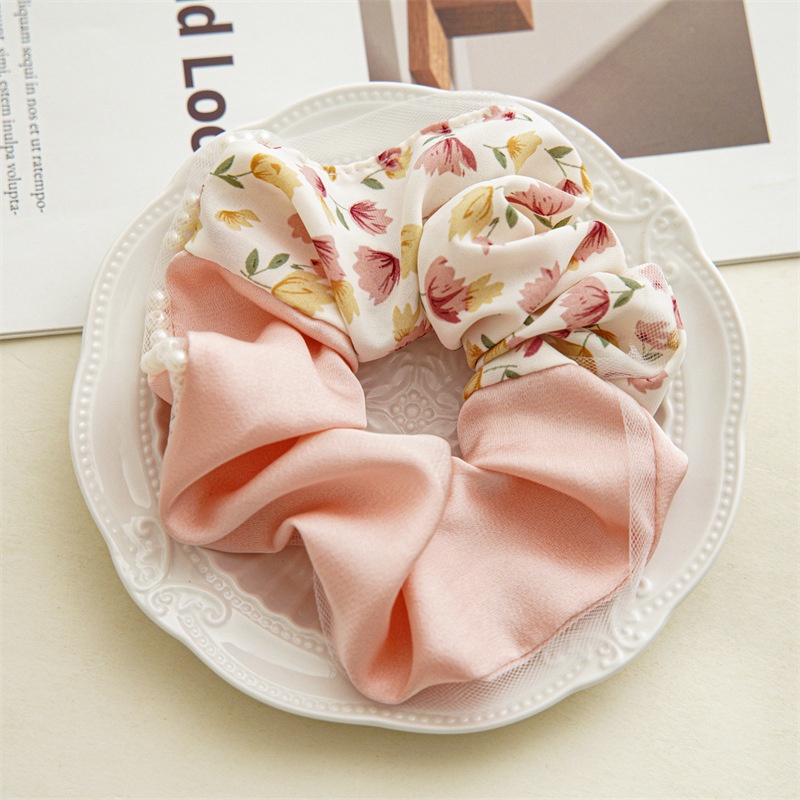 Dây Cột Tóc Cao Su Satin Đính Hạt Ngọc Trai Giả Phối Họa Tiết Hoa Thời Trang Mùa Hè Cho Nữ