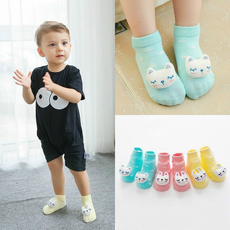 [Haobaby shop] Set 3 tất chống trượt hình thú 3d cho bé