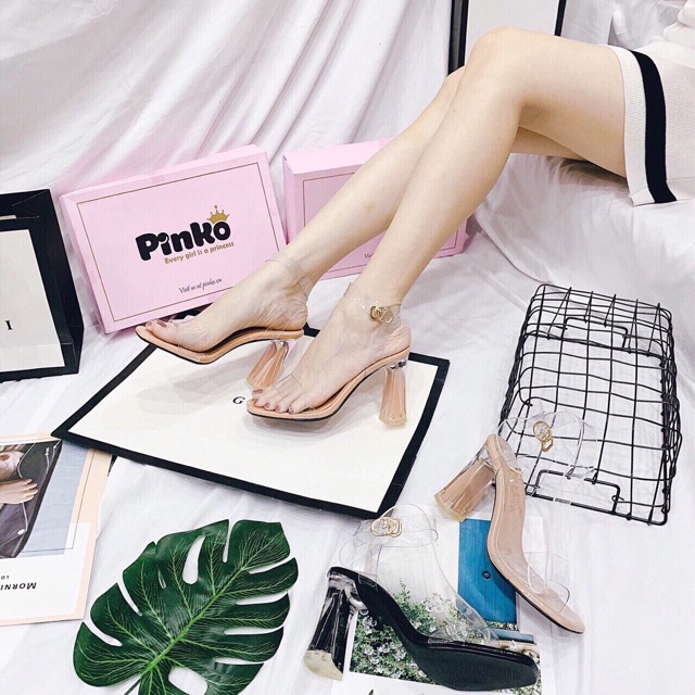 Sandal Quai Trong Gót Trụ Vát Sơn Bóng {MS92}