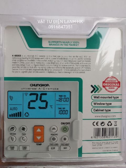 Điều khiển điều hoà đa năng - âm trần điều hòa treo tường - remote máy lạnh chunghop K-650E