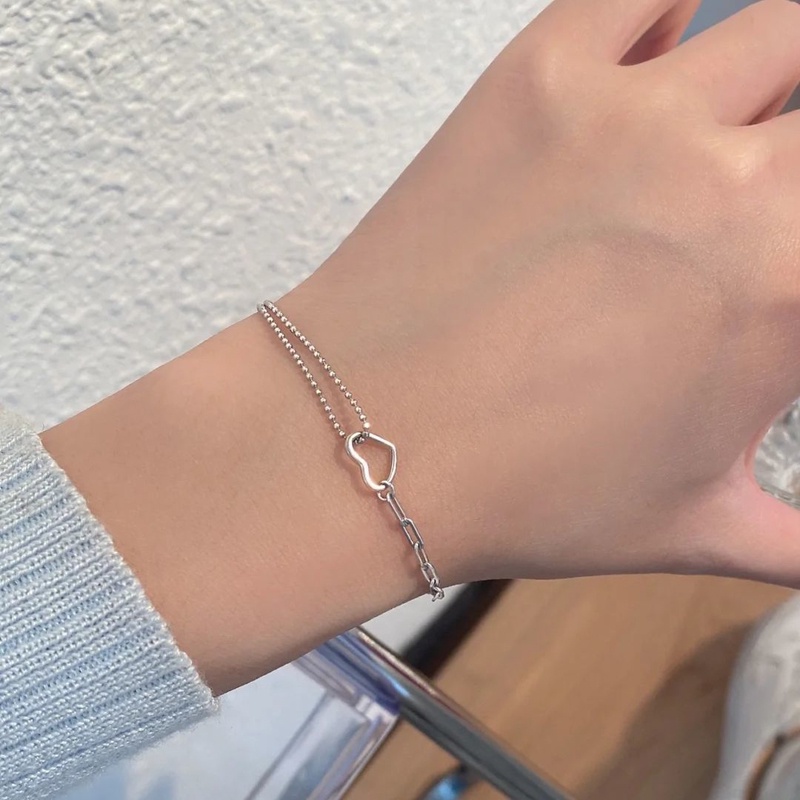 Vòng Đeo Tay Hai Lớp Bằng Bạc Thời Trang Hàn Quốc Dành Cho Nữ