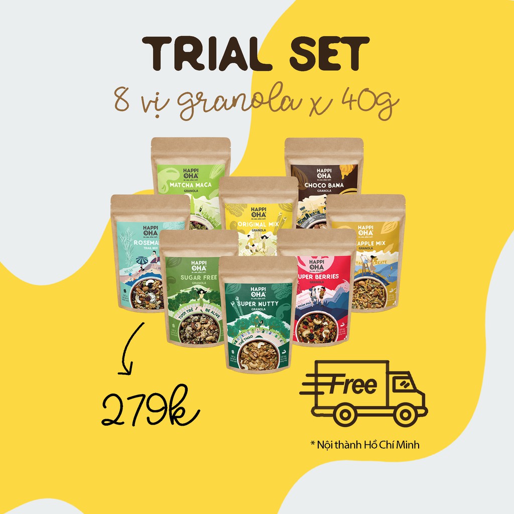 [Trial Set] Combo Granola 40g x 8 vị HAPPI OHA - Ngũ Cốc Ăn Sáng/Ngũ Cốc Ăn Kiêng Hỗ Trợ Ăn Kiêng Và Giảm Cân