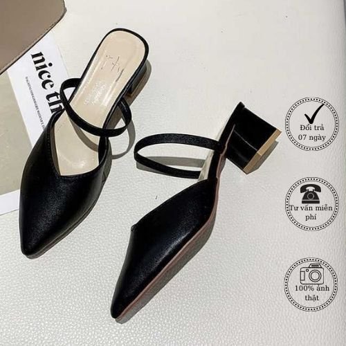 Sục nữ mũi nhọn, giày cao gót đế vuông quai dây không hậu - MÃ C13