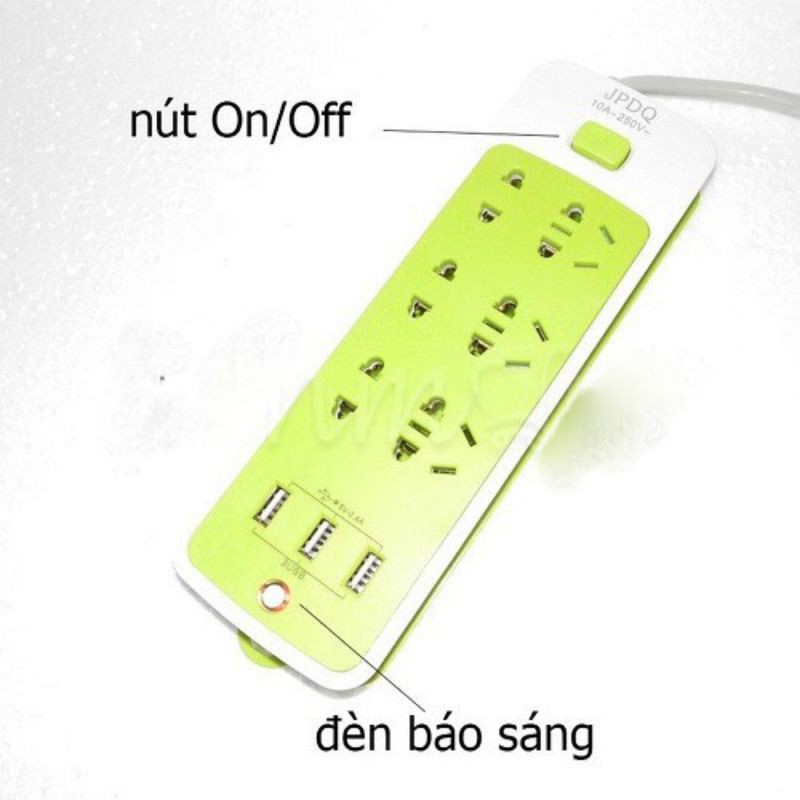 Ổ cắm điện đa năng chống giật với 3 cổng USB 6 ổ cắm điện Bình Nguyên