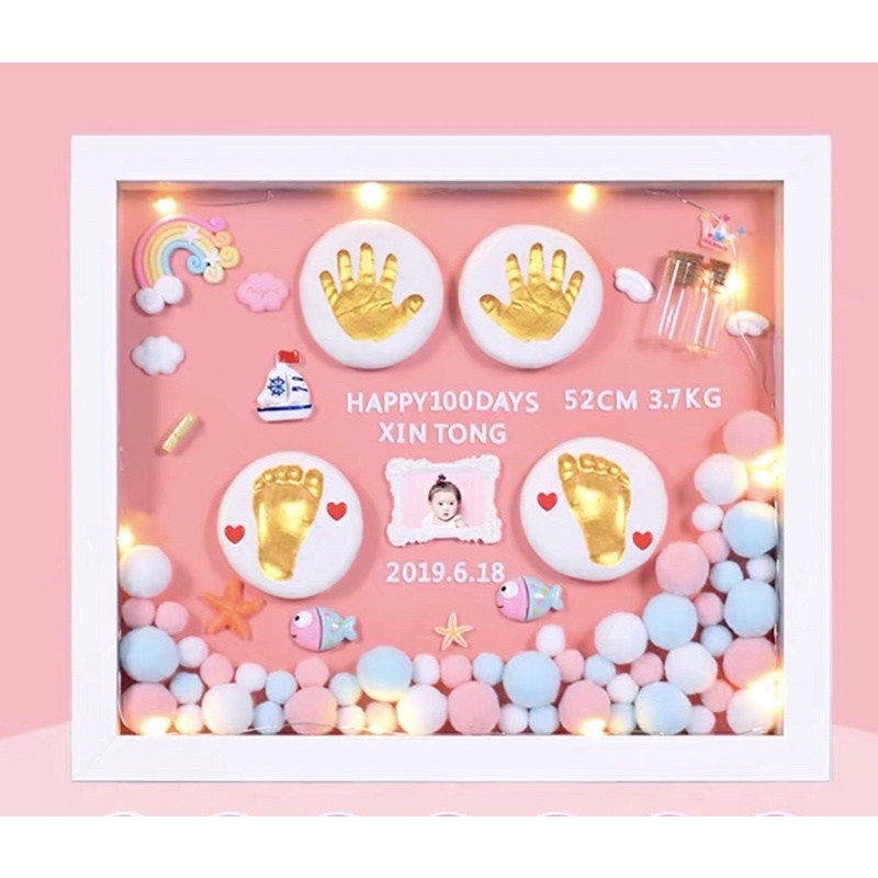 Khung tranh in dấu chân tay cho bé kèm khung ảnh miễn phí in, đồ trang trí charm slime Baby sociu
