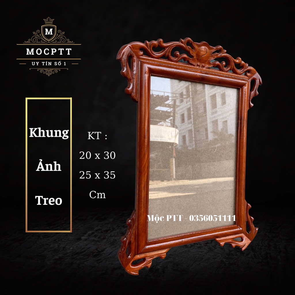 Khung ảnh thờ Treo gỗ Hương mẫu hoa lá tây kích thước ảnh 20 x 30 và 25 x 35 Cm