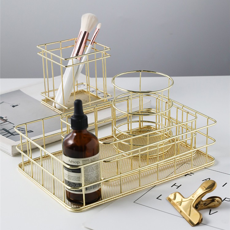 Household Golden Iron Art Stationery Storage Basket Desktop organization Storage Basket Bathroom Supplies Storage Rack