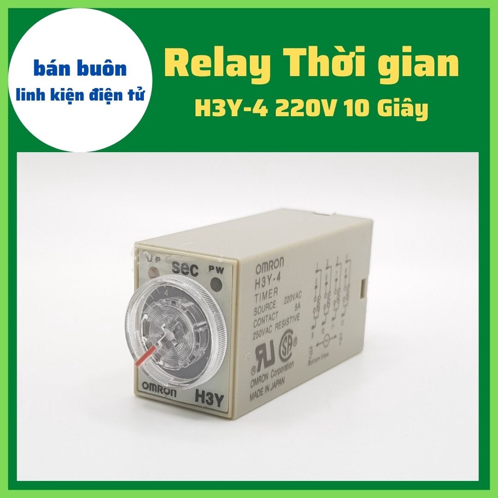 Rơ le 220V 10 giây, Relay thời Gian Timer Omron H3Y-4 14P 220V, H3Y-4, rơ le thời gian