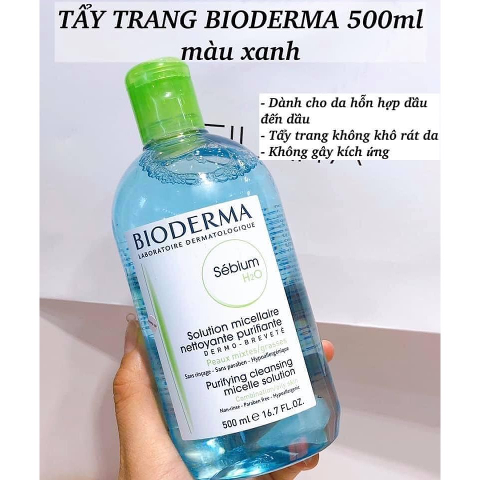 Nước Tẩy Trang Bioderma H2O 500ml Créaline Hồng, Sébium Xanh lá, Hydrabio Xanh dương [BẢN NỘI ĐỊA PHÁP]- Kamy Beauty