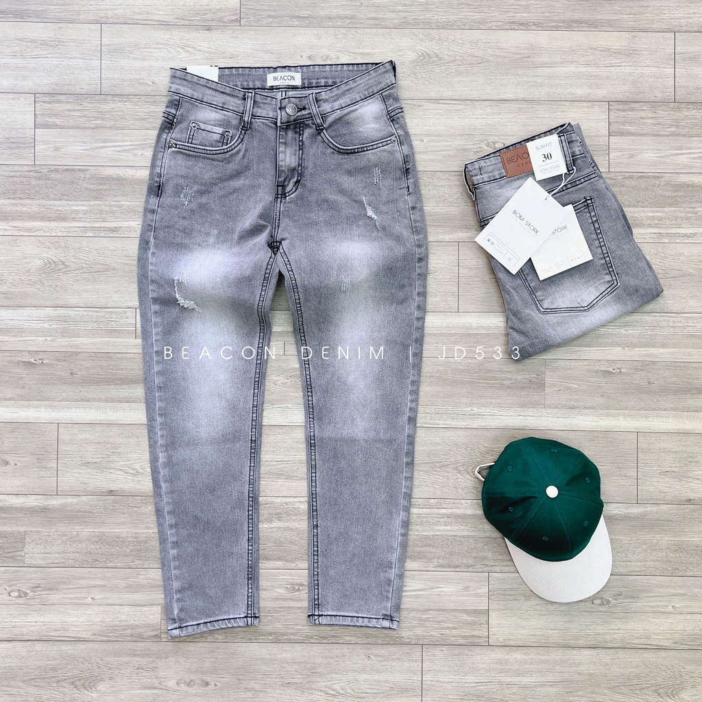 Beacon Denim - Quần jean dài nam xám rách cào mã 533
