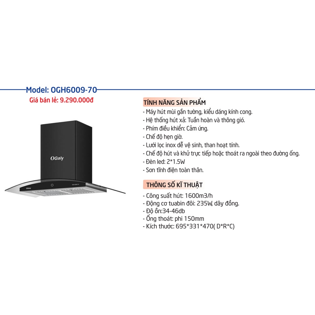 Hút mùi cảm ứng Ogaly OGH-6009 công suất hút khủng 1600m3/h, Hút Cực Êm. Bảo hành chính hãng 38 tháng | BigBuy360 - bigbuy360.vn