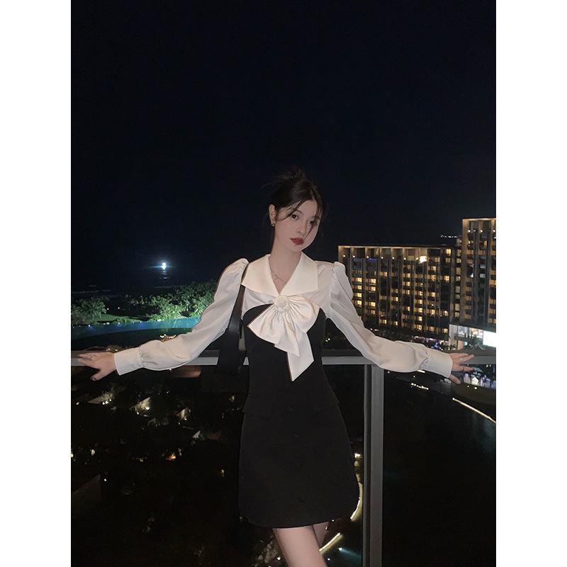 Honypove Van Zhiqiao Hepburn Đầm Ống Ôm Màu Đen Phong Cách Mùa Xuân Dành Cho Bạn Gái