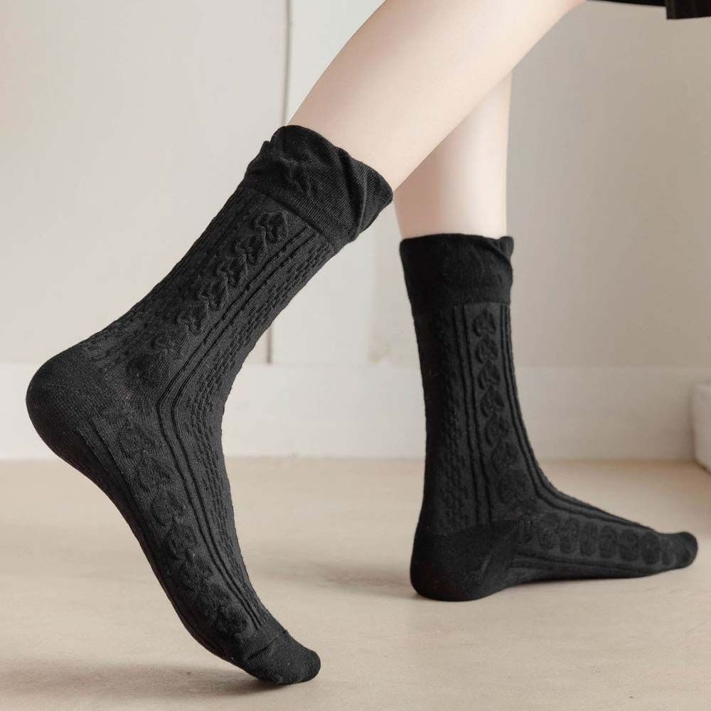 Vớ cotton cổ trung phối ren thoáng khí màu trắng đen phong cách lolita VANES1 cho nữ