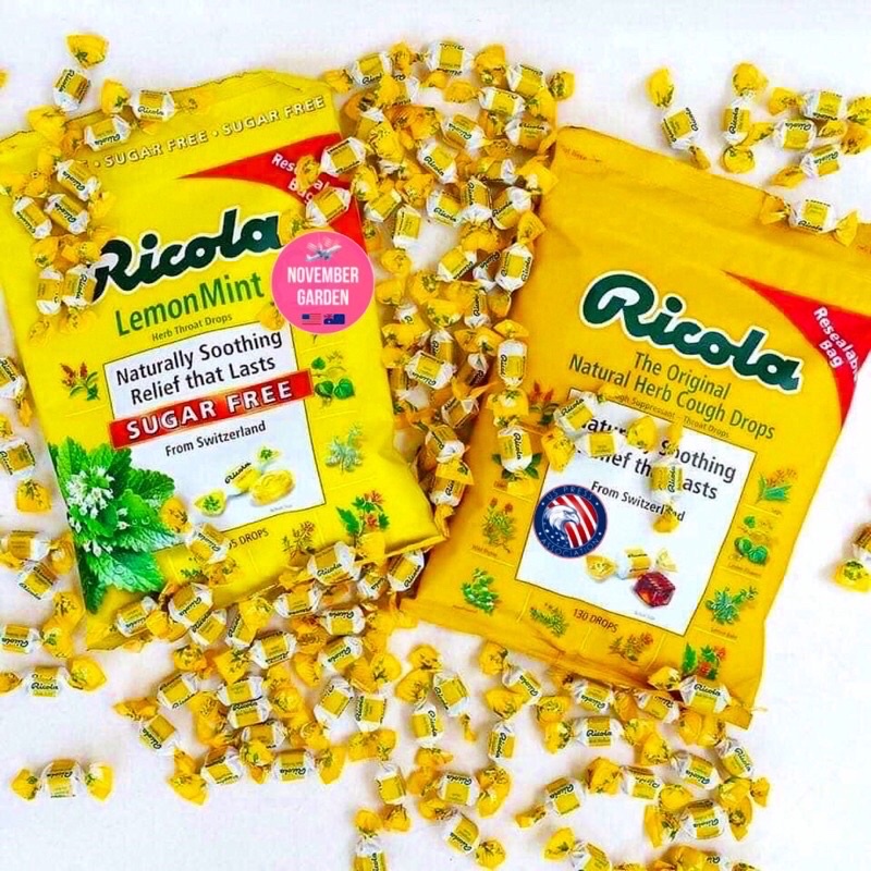 Kẹo thảo mộc ngậm ho không đường Ricola Sugar Free Lemon Mint Herb Throat Drops