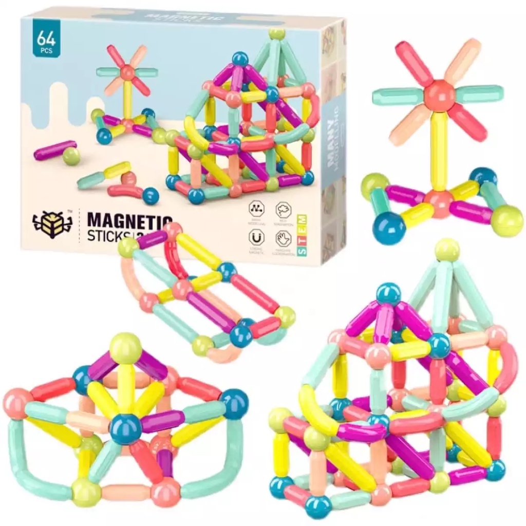 Bộ đồ chơi xếp hình nam châm cho bé, Đồ chơi lắp ráp, ghép hình 25/36/42/64/84 chi tiết từ tính