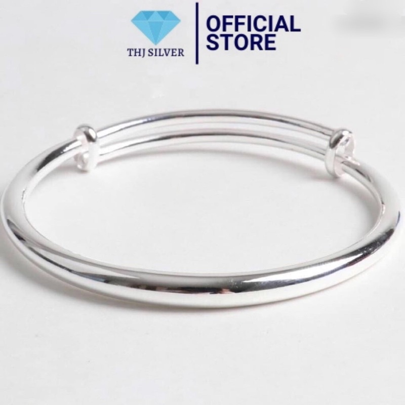Vòng tay bạc trơn THJ cho bé bóng đẹp - Chuẩn bạc ta ( vòng điều chỉnh size được )